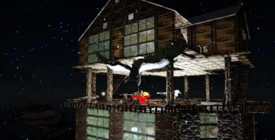 ​玩家在《方舟生存进化》建造超美景观房看风景，生活是如此惬意